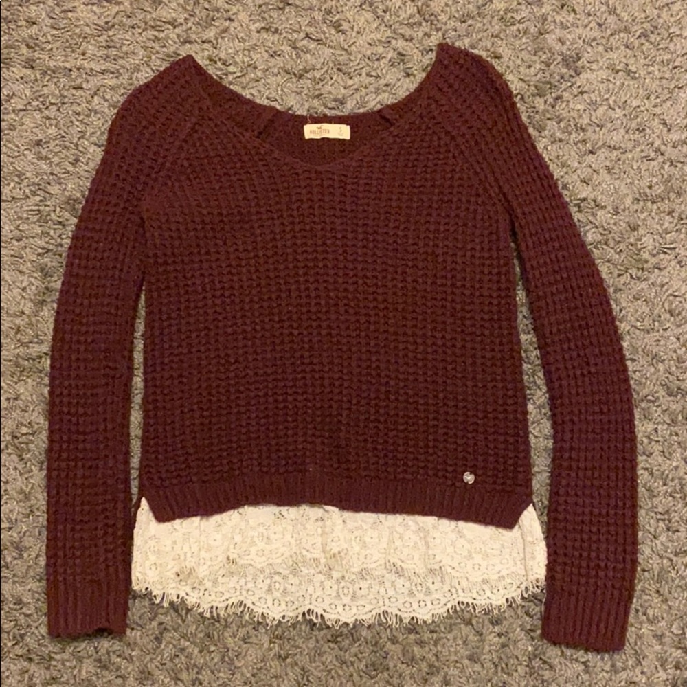 Burgundy Hollister Sweater with Lace Bottom